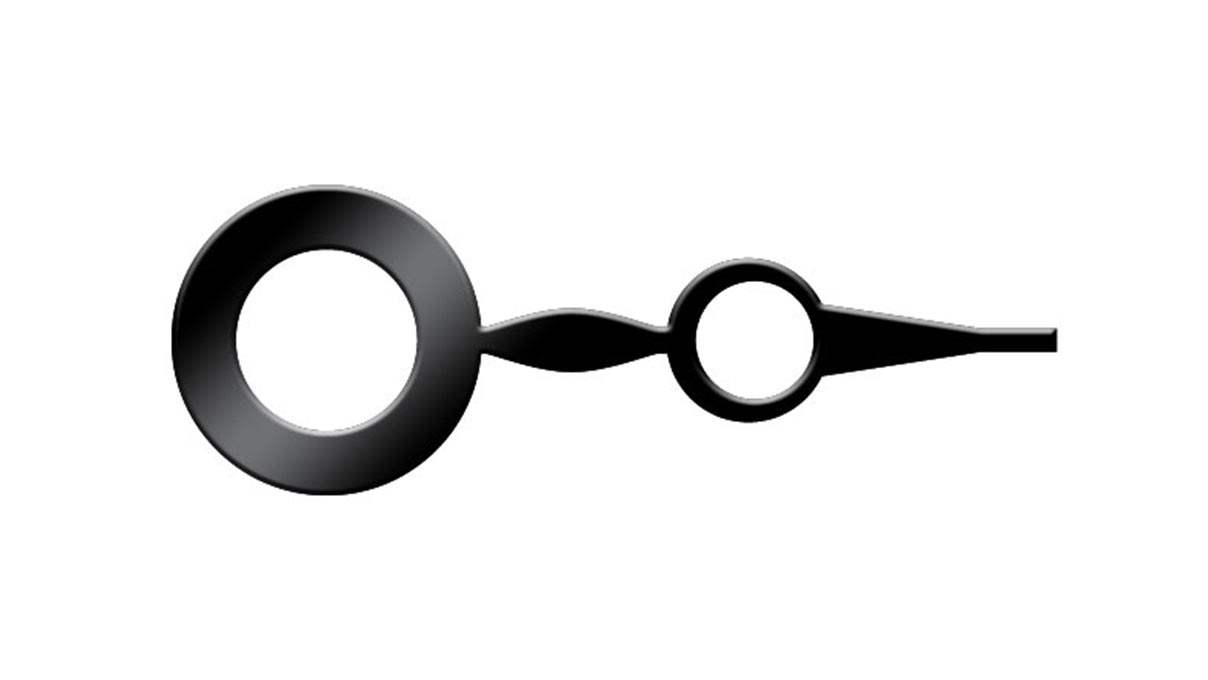 Aiguille des heures, forme de breguet, noir, trou Ø 1,5 mm, longueur 9 mm