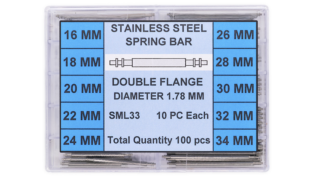 Assortiment de 100 barrettes à ressort en acier inoxydable à double ergot, Ø 1,78 mm, 10 x longueur 16 /
18 / 20 / 22 / 24 / 26 / 28 / 30 / 32 / 34 mm