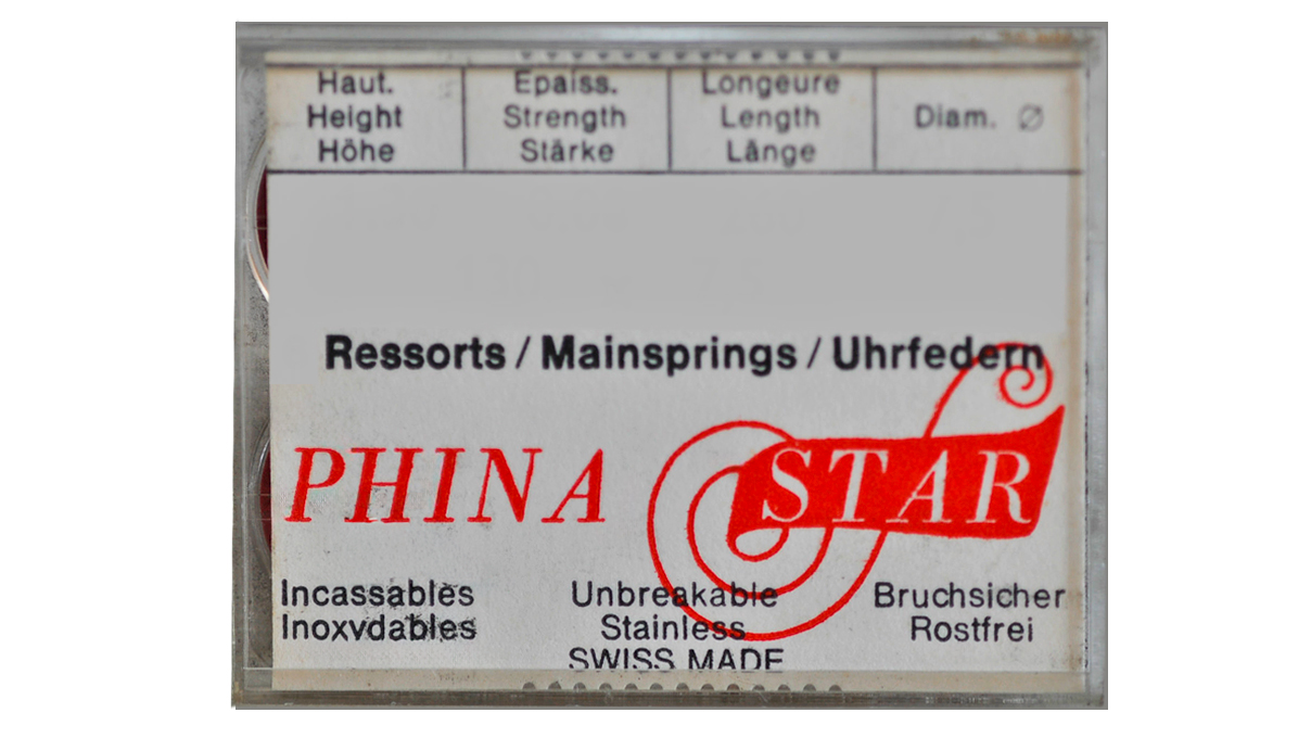 99 Phina Star Ressorts de barillet pour montres-bracelets et montres de poche, 33 types en sachets de 3
pièces chacun, avec numéro et dimensions (largeur 0,95 à 3,0 mm)