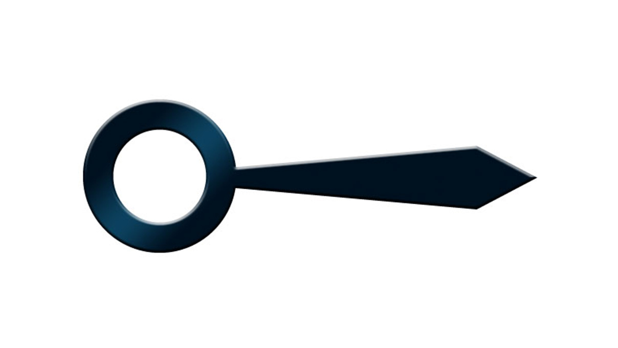 Aiguille des heures, droite large, bleu noir, trou Ø 1,2 mm, longueur 9 mm