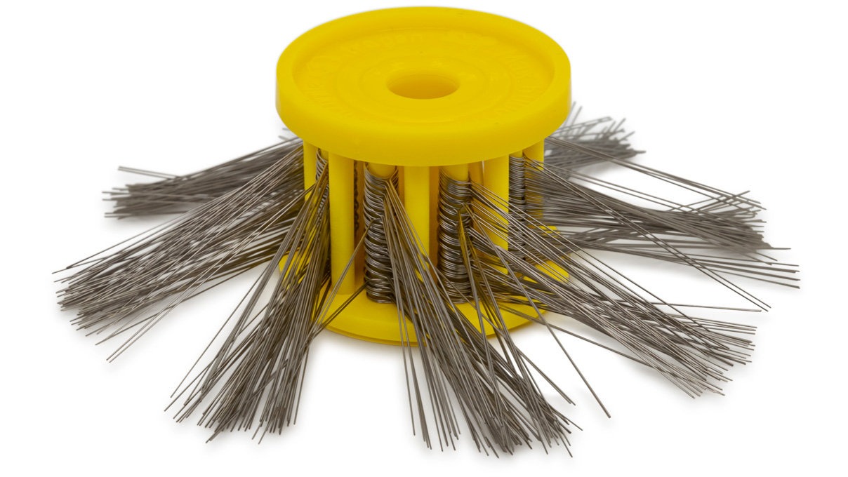 Brosses à finition mat, jaune, Ø 90 mm, fil Ø 0,2 mm