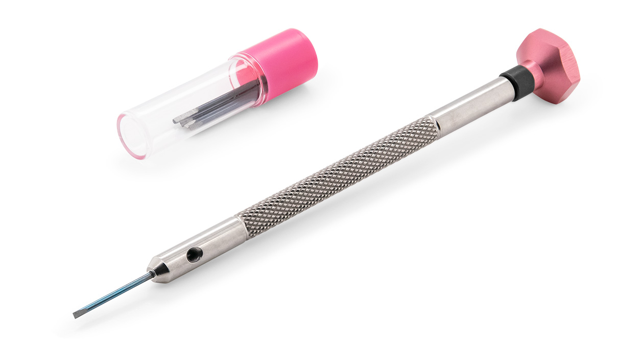 VOH tournevis, mèche 0,9 mm, rose, avec des lames de rechange