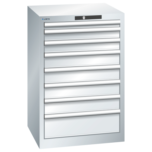 Lista armoire à tiroirs 27 x 27 E, 8 tiroirs, gris clair, Key Lock, hauteur 850 mm