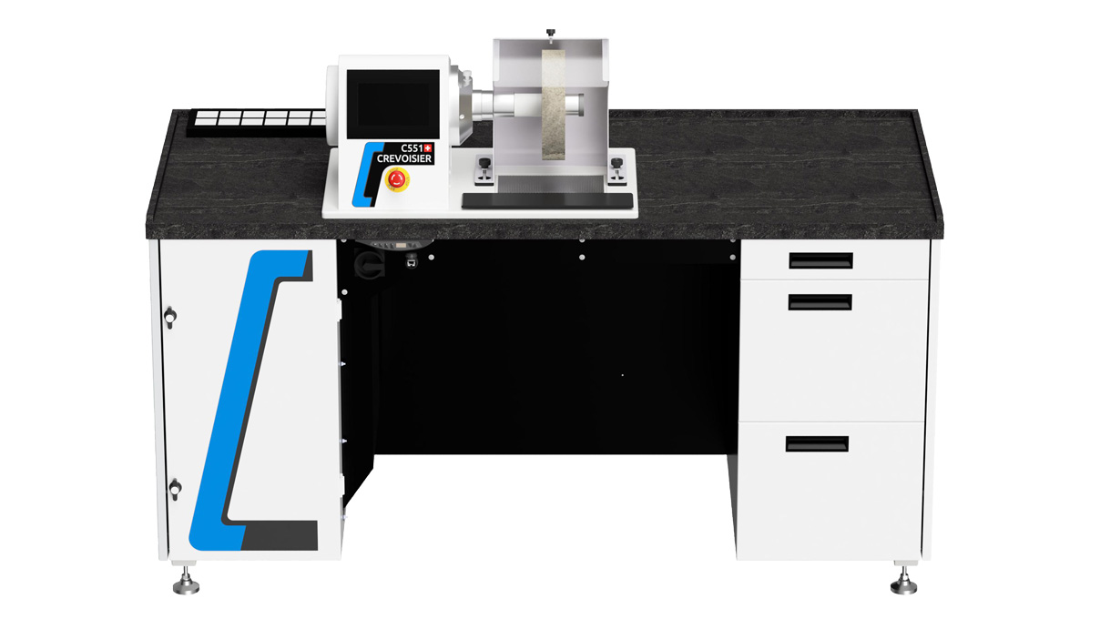 Crevoisier C551 (M12) avec établi S-Line Confort, sans encadrement, aspiration incluse, plateau couleur
ardoise, bloc d'alimentation en bas (400 V)