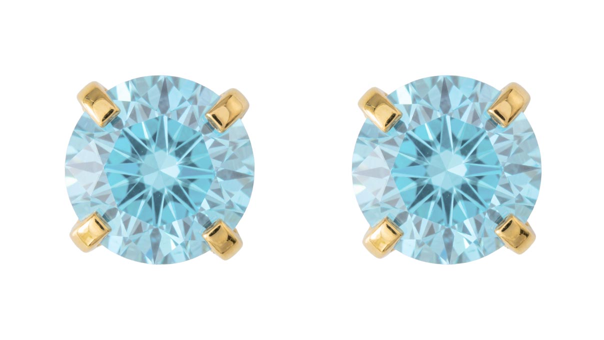 QPP puces d'oreilles A70, chaton Ø 3 mm, zircone bleue, inox plaqué or jaune, 1 paire