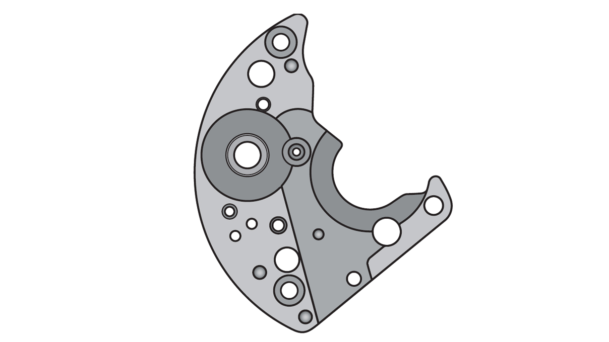 ETA 08500.7750, Pont de chronographe, Empierrée, Rhodié