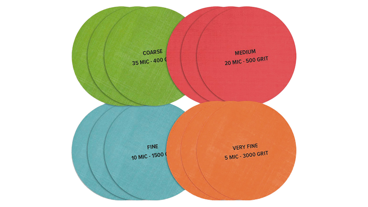 Kit Flat Top Trizact 3M, à grains de 35, 20, 10, 5 µm, Ø 100 mm, 12 pièces