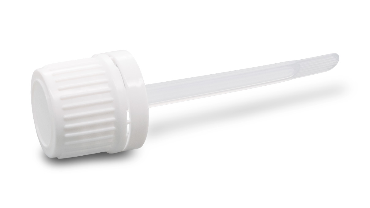 Bouchon avec pinceau applicateur intégré pour flacons d’acide d’essai, blanc