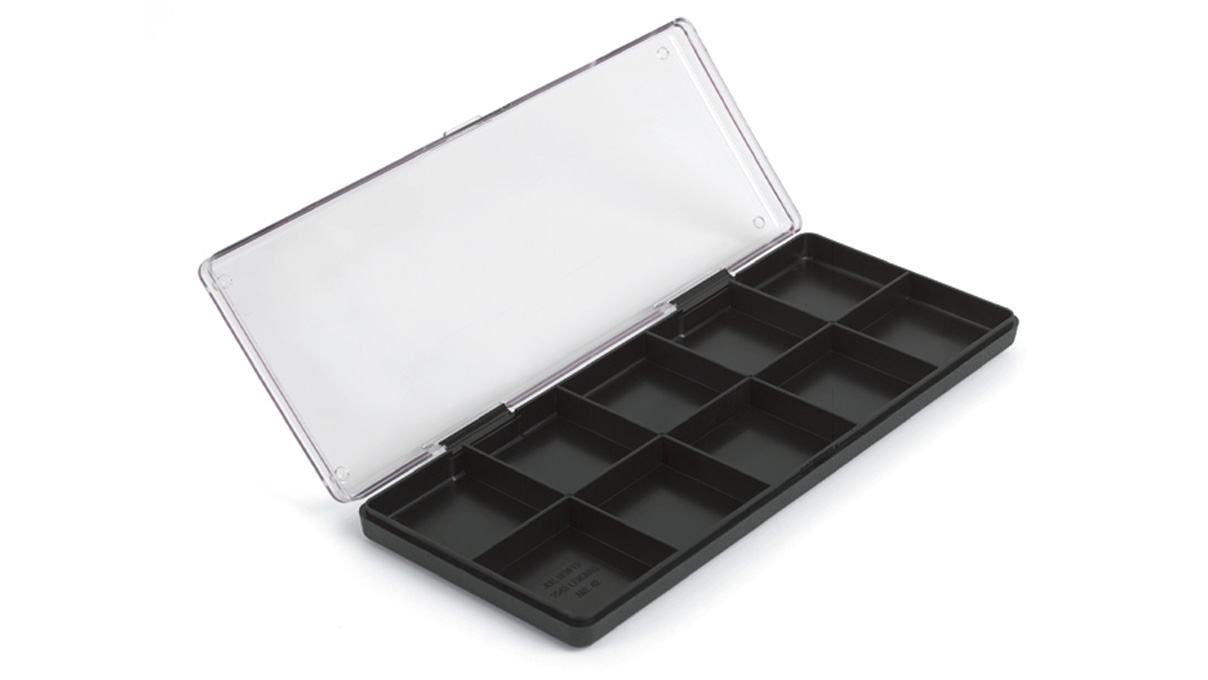 Boîte d'assortiment, 10 compartiments, noir avec couvercle transparent, 260 x 105 x 25 mm