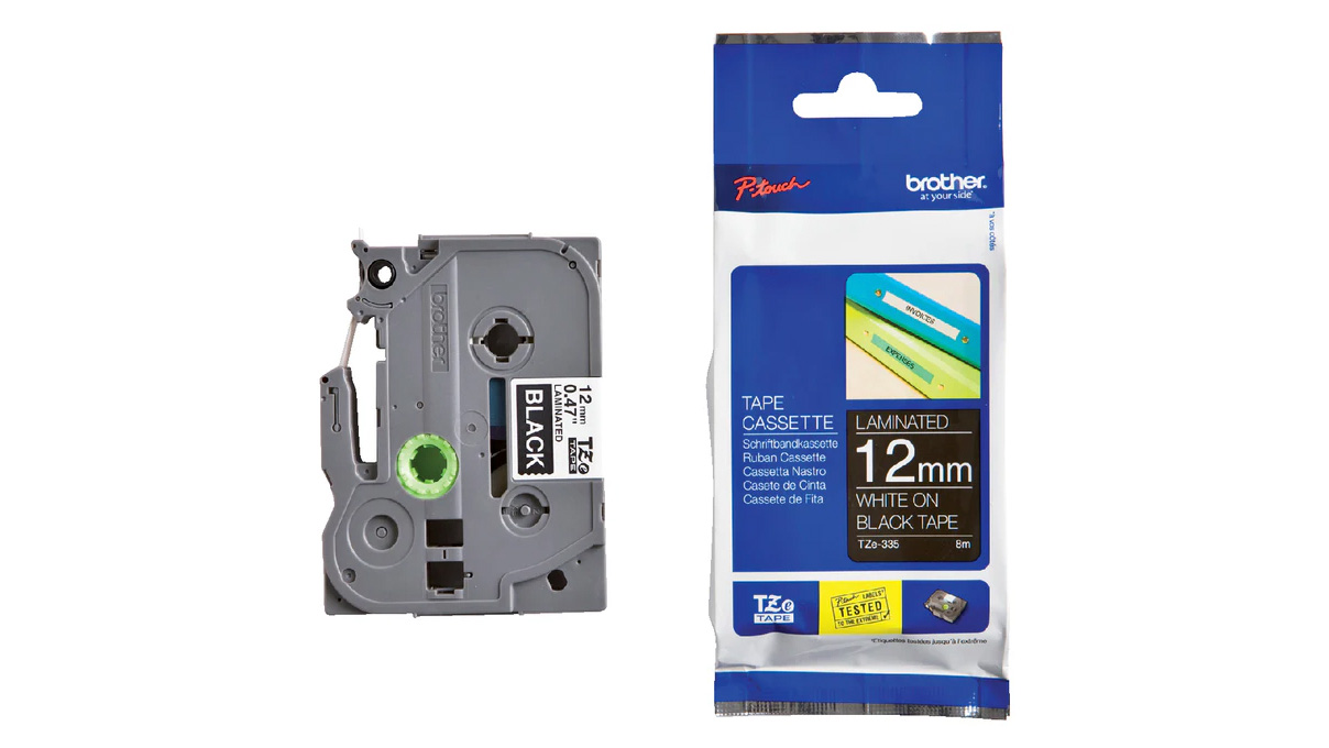 Ruban pour P-touch TZe-335, 12 mm, blanc sur noir