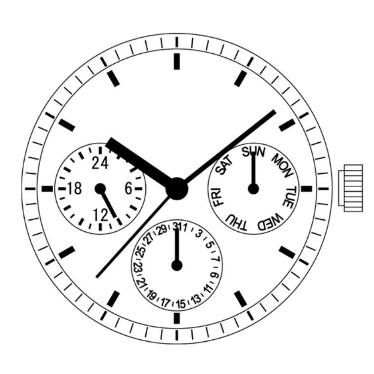 Mvt. Shiojiri (Seiko SII/Epson) VX7JE 12 3/4''' SC CHR 3EYES Quartz (395 | SR927SW)
