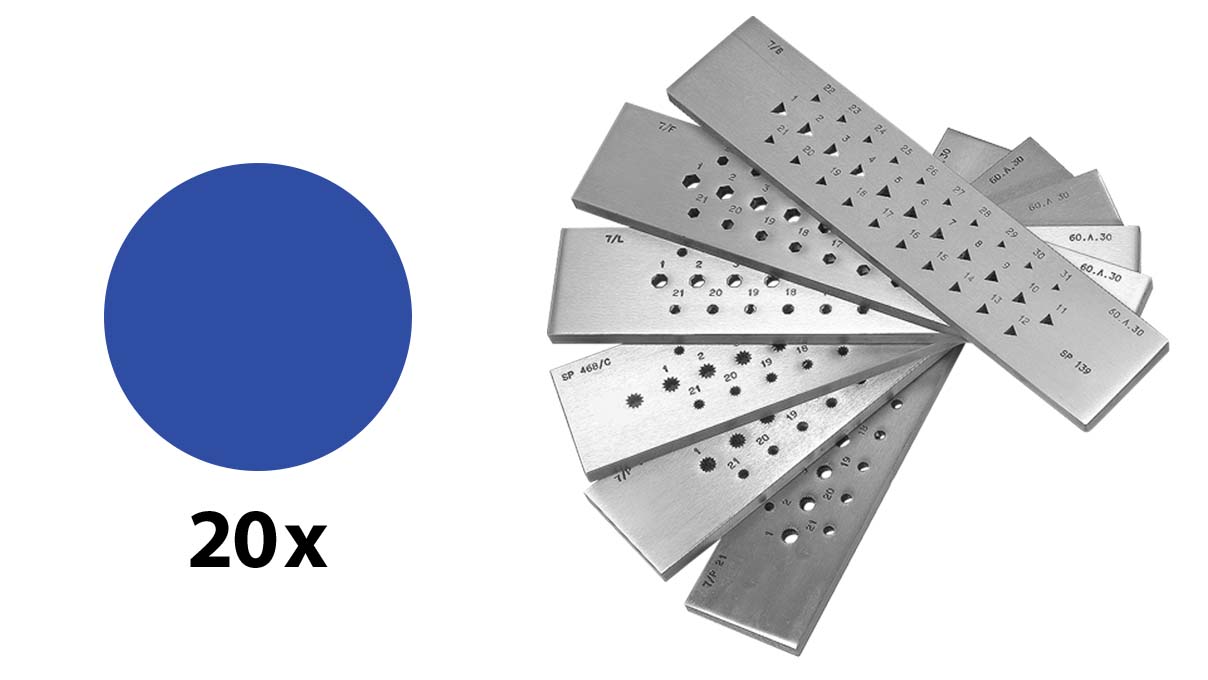 Filières à étirer, Acier, Rond, 20 trous, Ø 12 - 10 mm