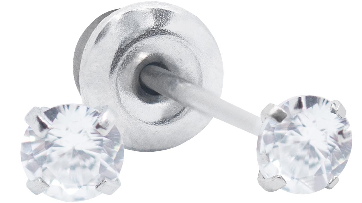 QPP Ohrstecker A71, Chaton Ø 3 mm, Zirkonia weiß, Edelstahl weiß, 1 Paar