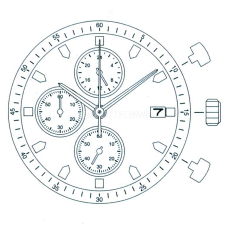 Mvt. Miyota FS10 10 1/2''' DATE3 CHR 24H SEC MIN Quartz (377 | SR626SW) - Slanted Push