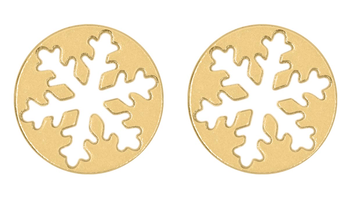 QPP Ohrstecker K38, Schneeflocke Emaille, Edelstahl gelb vergoldet, 1 Paar