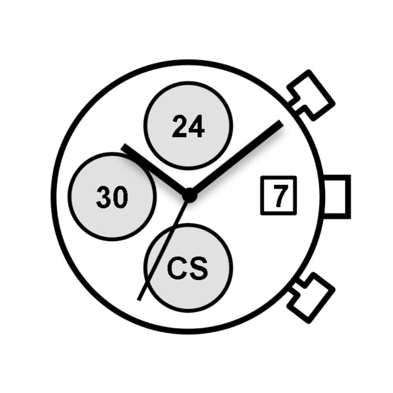 Mvt. Miyota JS16 High Hand 12 1/2''' DATE3 SC STOPWATCH 3EYES 30MIN 24H Quartz (364 | SR621SW)