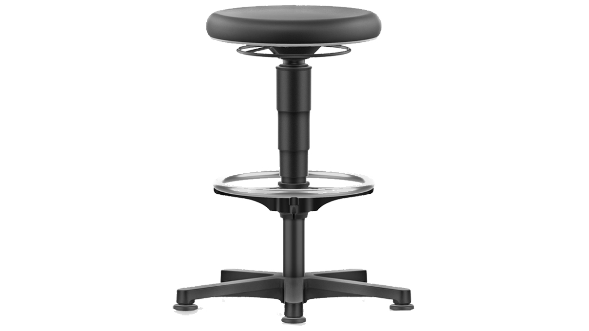 Bimos Tabouret 9461, hauteur d'assise 56 - 83 cm, rembourrage confort en Supertec noire, structure
noire, piétement en plastique, avec patin et repose-pieds