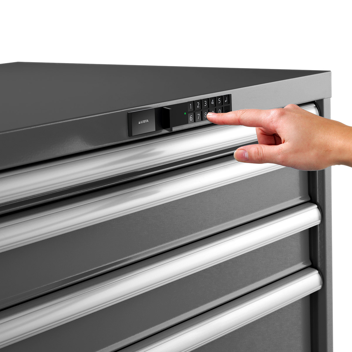 Lista armoire à tiroirs 54 x 27 E, 8 tiroirs, blanc pur, Code Lock, hauteur 1000 mm