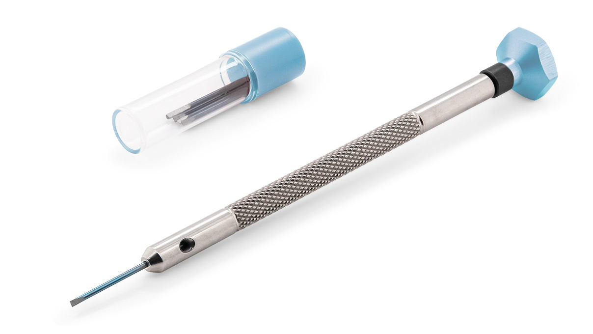 VOH tournevis, mèche 0,7 mm, bleu clair, avec des lames de rechange