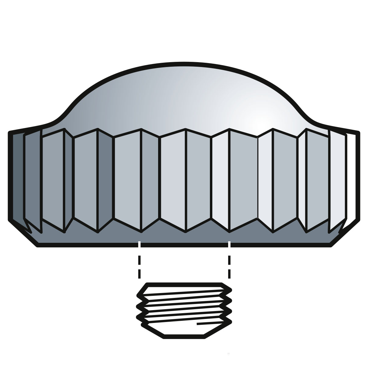 Couronne Domed 920 D, acier inoxydable, Ø 5,0, Tubu 2,5, filetage 0,9, étanche