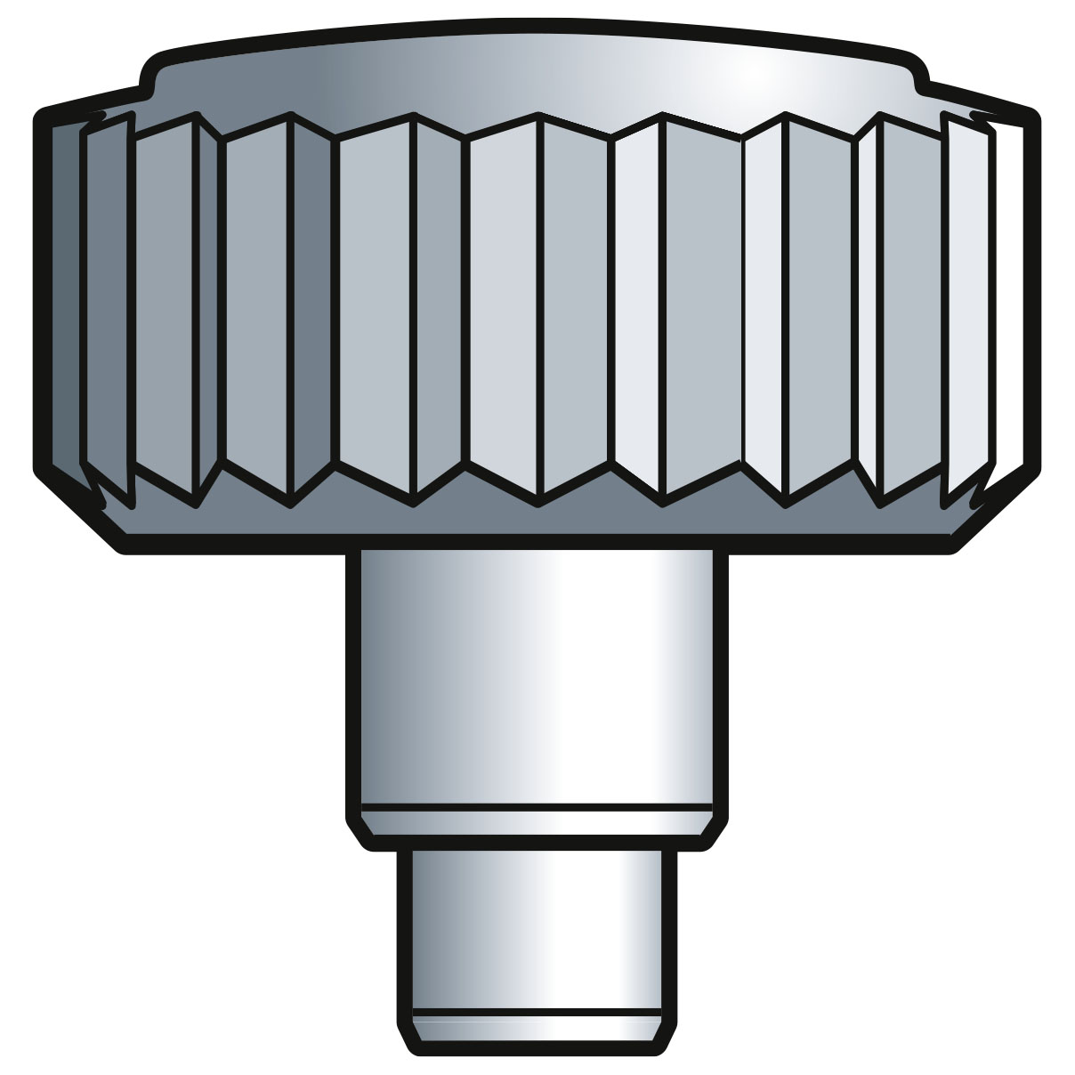 Couronne à vis, PB, acier inoxydable avec tubus/joint, hauteur 3,8, Ø 7,0, tubus 2,9, filetage 0,9, étanche