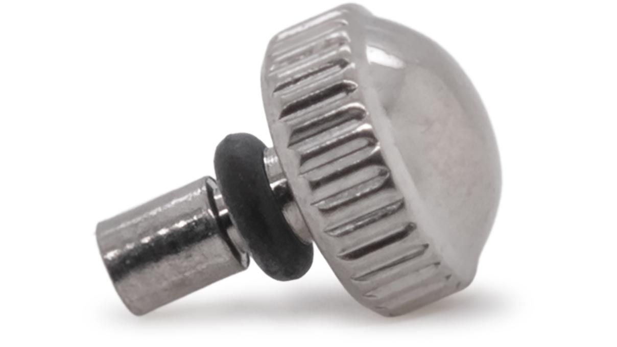 Couronne étanche, Forme japonaise, Acier inoxydable, Blanc, Tête Ø 2,5 mm, Filetage Ø 0,6 mm