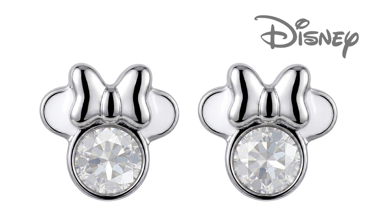 QPP Boucles d'oreilles JCM6, Minnie, cristal blanc, sous licence Disney, blanches, 1 paire