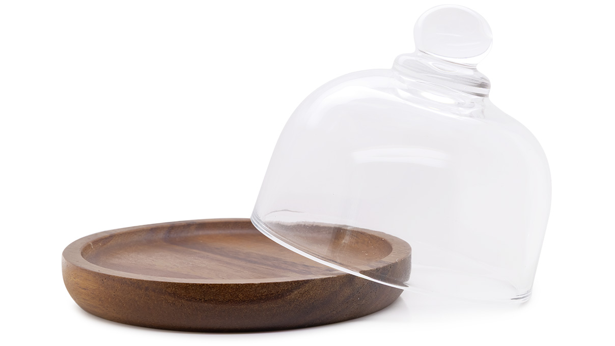 Cloche de protection anti-poussière en verre avec socle en bois, Ø 105 x 95 mm