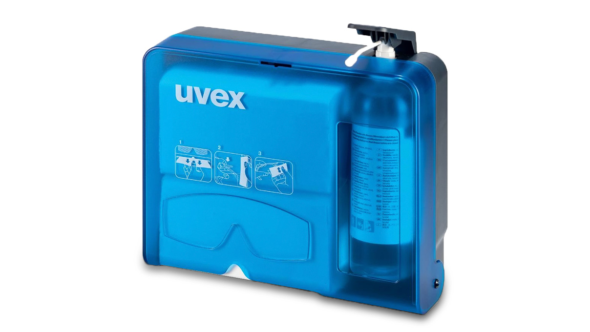 Station de nettoyage pour lunettes avec liquide nettoyant et serviettes en papier, pour montage mural