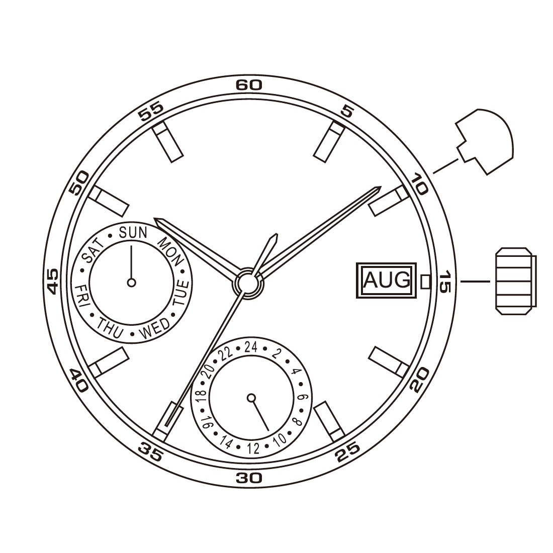 Mvt. Miyota 6P88 10 1/2''' DAY3 SC 2EYES MONTH 24H CHR Quartz (364 | SR621SW)