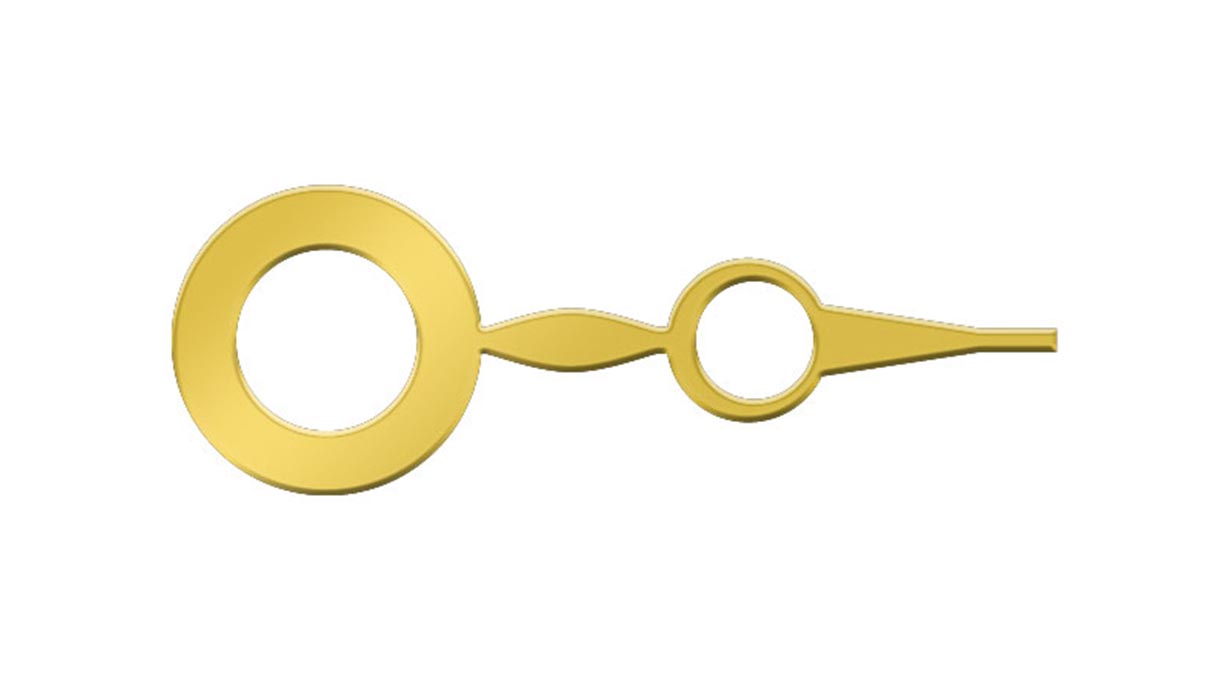 Aiguille des heures, forme de breguet, jaune, trou Ø 1,5 mm, longueur 10 mm