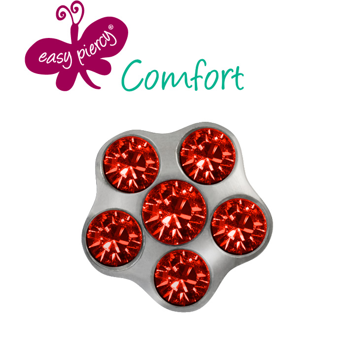 Easy Piercy Comfort 1 paire de boutons d'oreilles Flower Ø 5,0 mm, blanc, imitation rubis/rubis