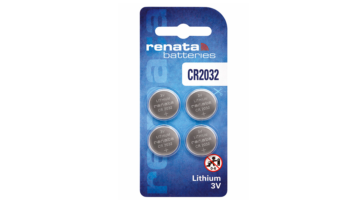 Renata CR2032 Pile bouton lithium, 3 V, non rechargeable, blister de 4 unités