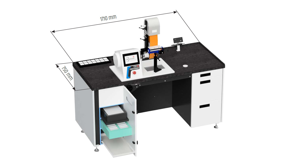 Crevoisier C551 (M12) avec établi S-Line Confort, sans encadrement, aspiration incluse, plateau couleur
ardoise, bloc d'alimentation en bas (400 V)