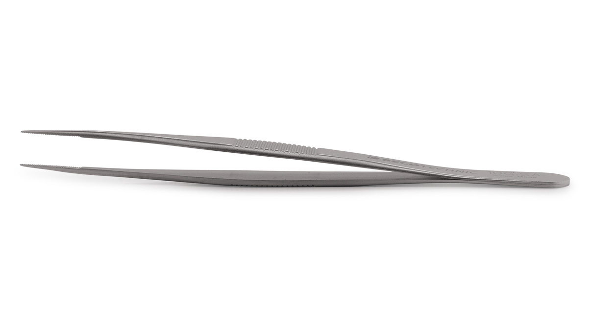 Brucelles avec poignée dentelé, pointes fines et coupe, longueur 110 mm