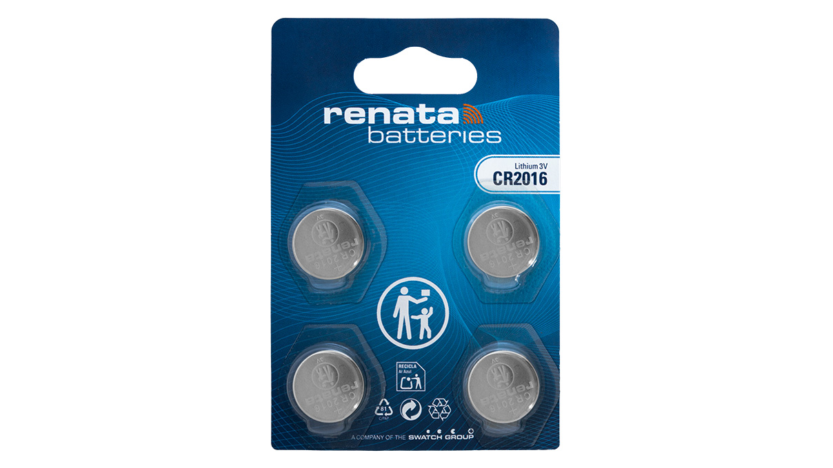 Renata CR2016 Pile bouton lithium, 3 V, non rechargeable, blister de 4 unités