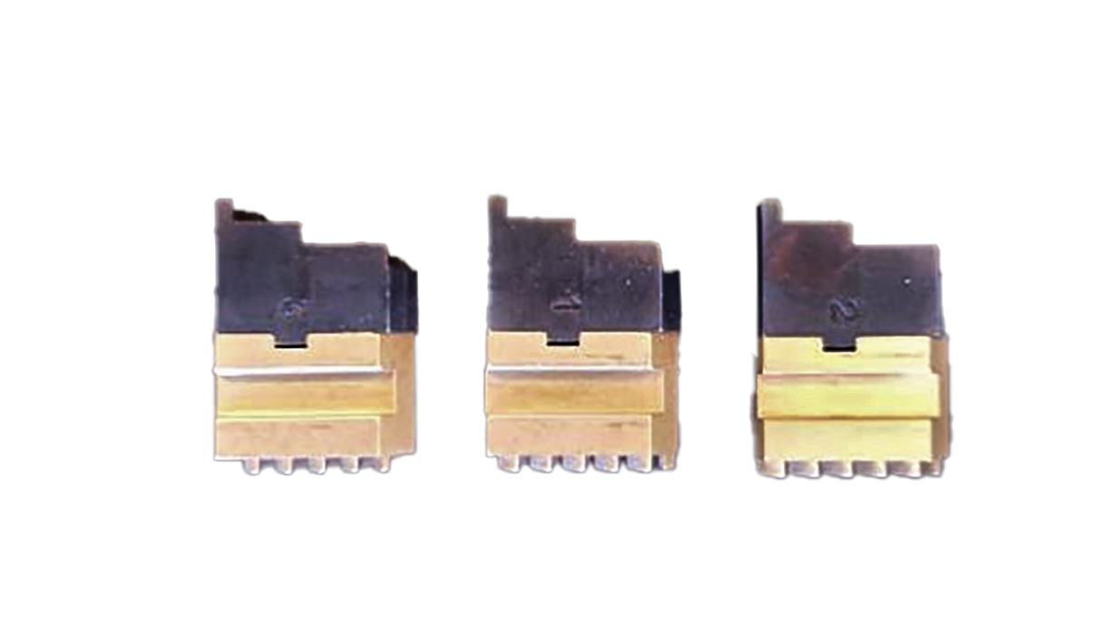 Jeu de 3 mors numérotés avec base, usinés, serrage extérieur