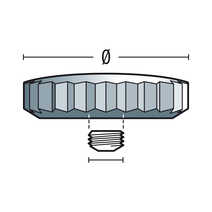 Couronne 920 Chrono N simples, acier inoxydable, tube court, Ø 5,25, filetage 1,4, pas étanche