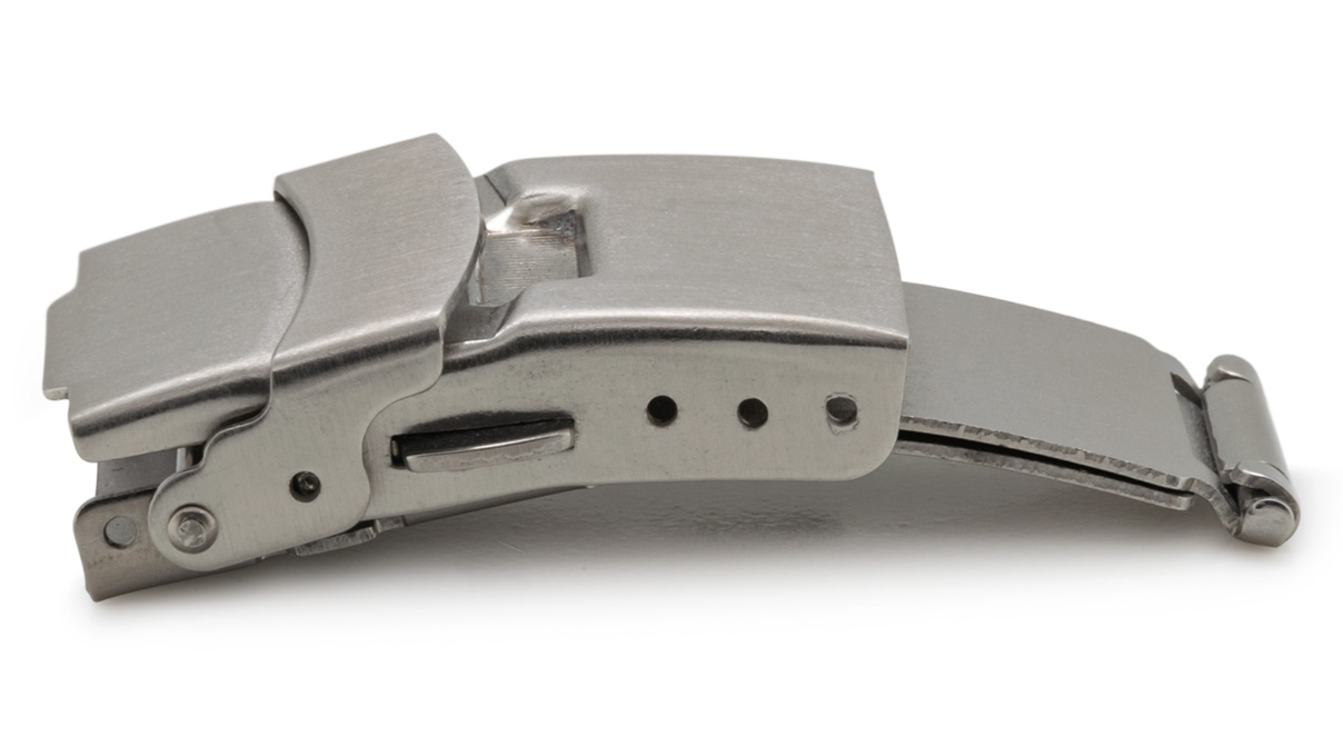 Boucle déployante pour bracelet, coup/largeur: 22 mm, 22 mm, 2 boutons, Barre de sécurité, Satinée, Silberfarben, Acier inoxydable