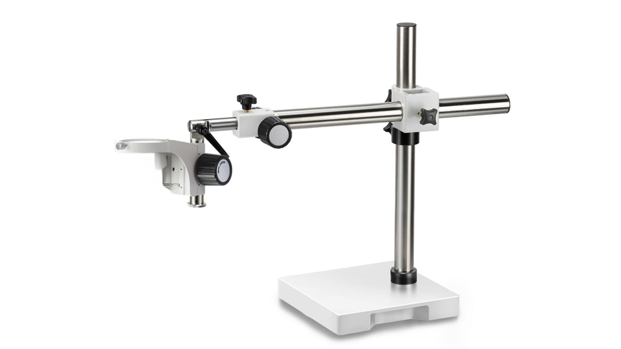 Statif de stéréomicroscope Universal (51,5 cm x 61,4 cm) avec rabat pour stéréomicroscope avec logement
pour corps de microscope Ø 76 mm
