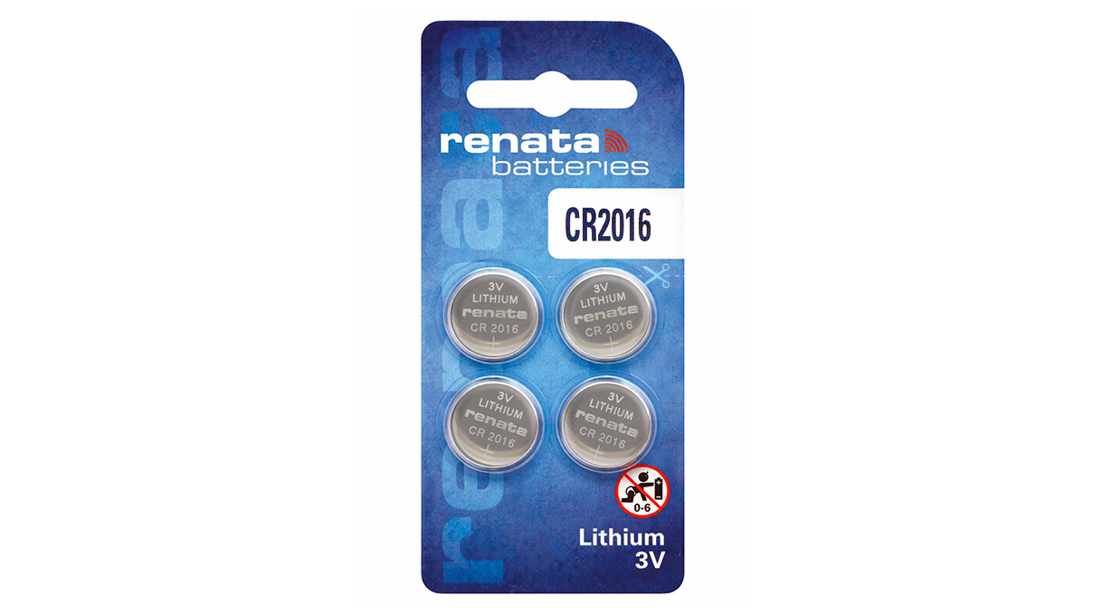 Renata CR2016 Pile bouton lithium, 3 V, non rechargeable, blister de 4 unités
