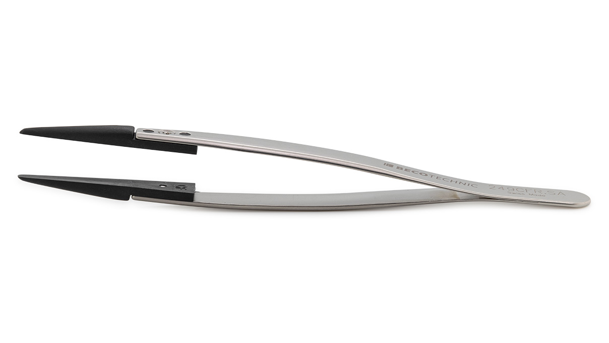 Beco Technic brucelles, Forme 249, Acier inoxydable, SA, Matériau de la pointe Polyamide (CF), 130 mm