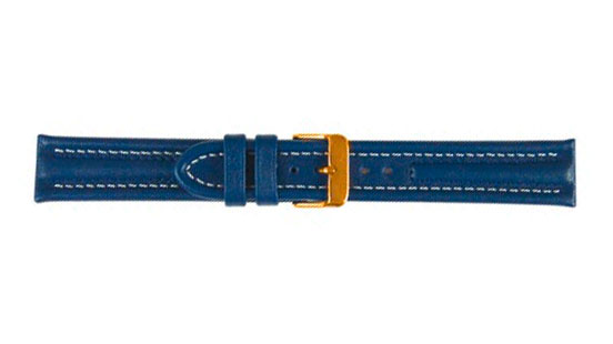 Bracelet de montre, Arizona Sport, Cuir de veau, 18 mm, Bleu, Boucle Plaqué or