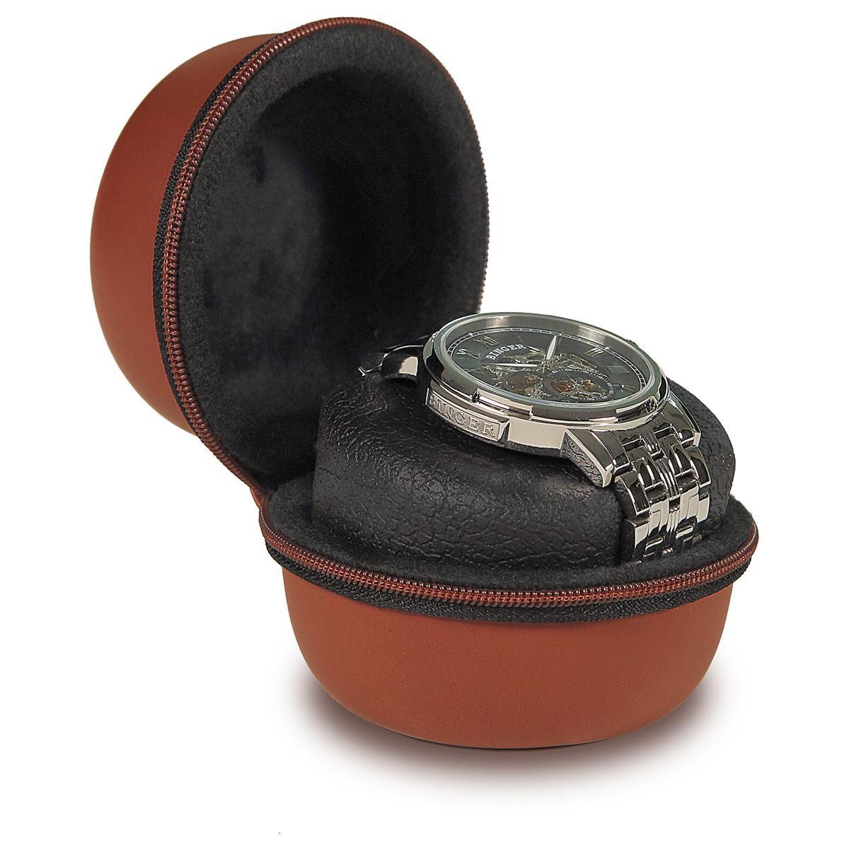 Boxy Watch Box, Étui de montre, cuir volant, brun, ronde