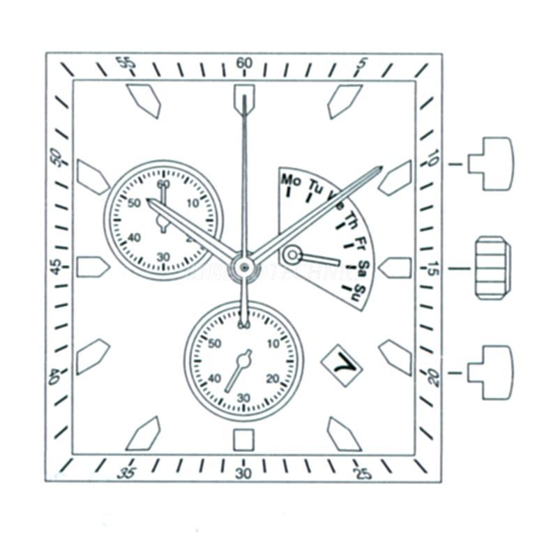 Mvt. Miyota FS61 10 1/2''' DATE4,5/DAY2,5 RETRODAY CHR SS MIN Quartz (377 | SR626SW) - Parallel Push
