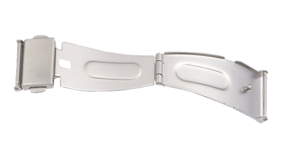 Boucle déployante pour bracelet, coup/largeur: 15 mm, 15 mm, 2 boutons, Satinée, Silberfarben, Acier inoxydable