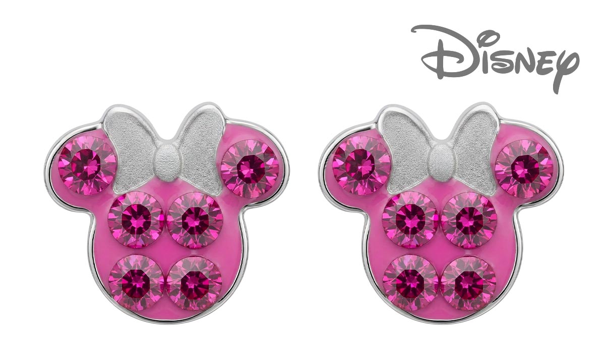 QPP Boucles d'oreilles JCM9, Minnie, cristal rouge, sous licence Disney, blanches, 1 paire