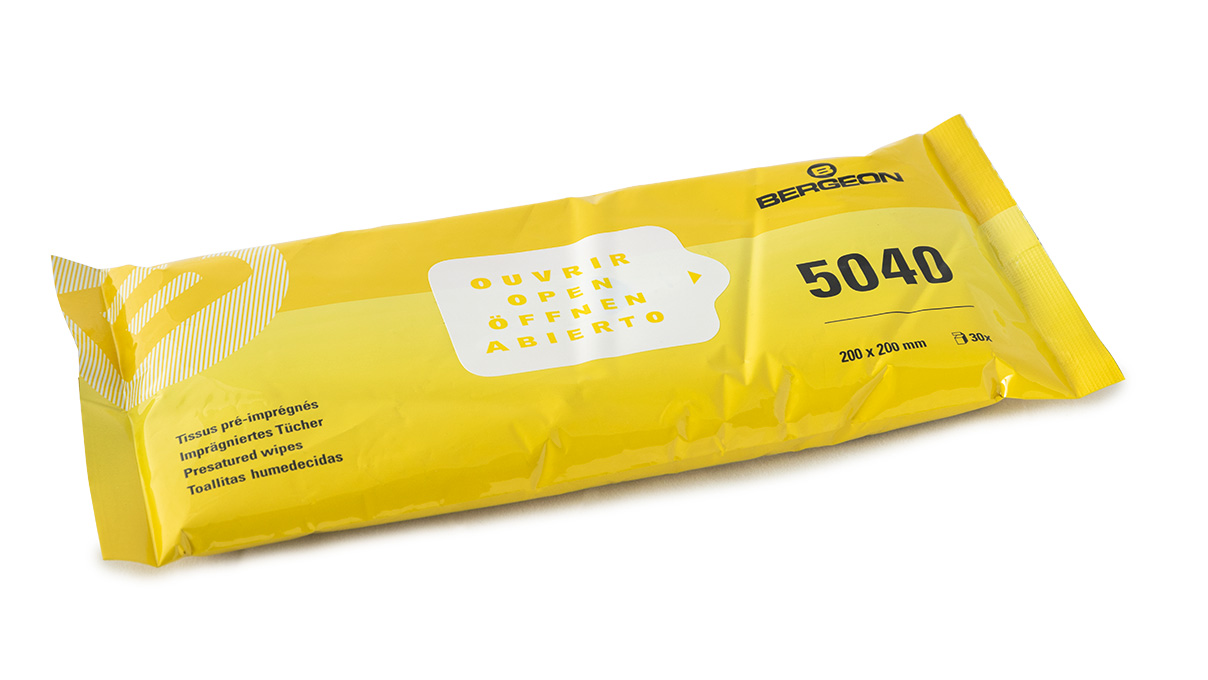 Bergeon 5040 Lingettes imprégnées, 70 % d'éthanol, pour dégraisser, 200 x 200 mm, 30 pièces