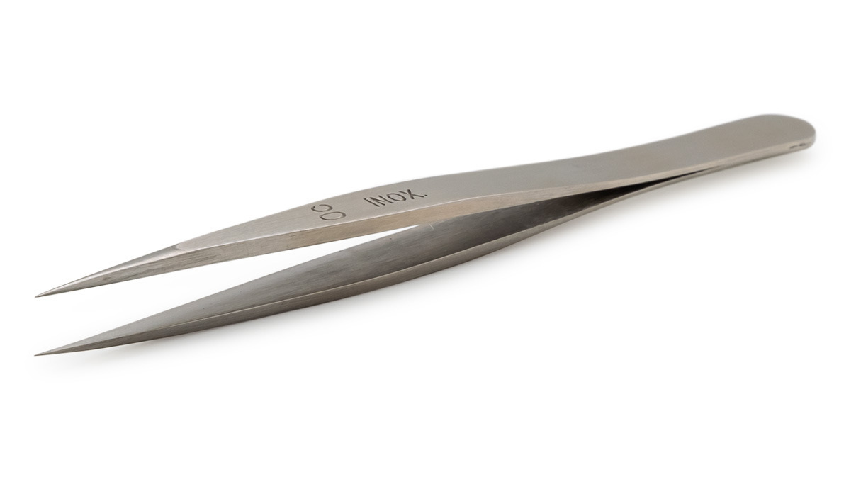 Dumont Brucelles forme 0C90, forme Genève, courte, acier-carbone, 90 mm