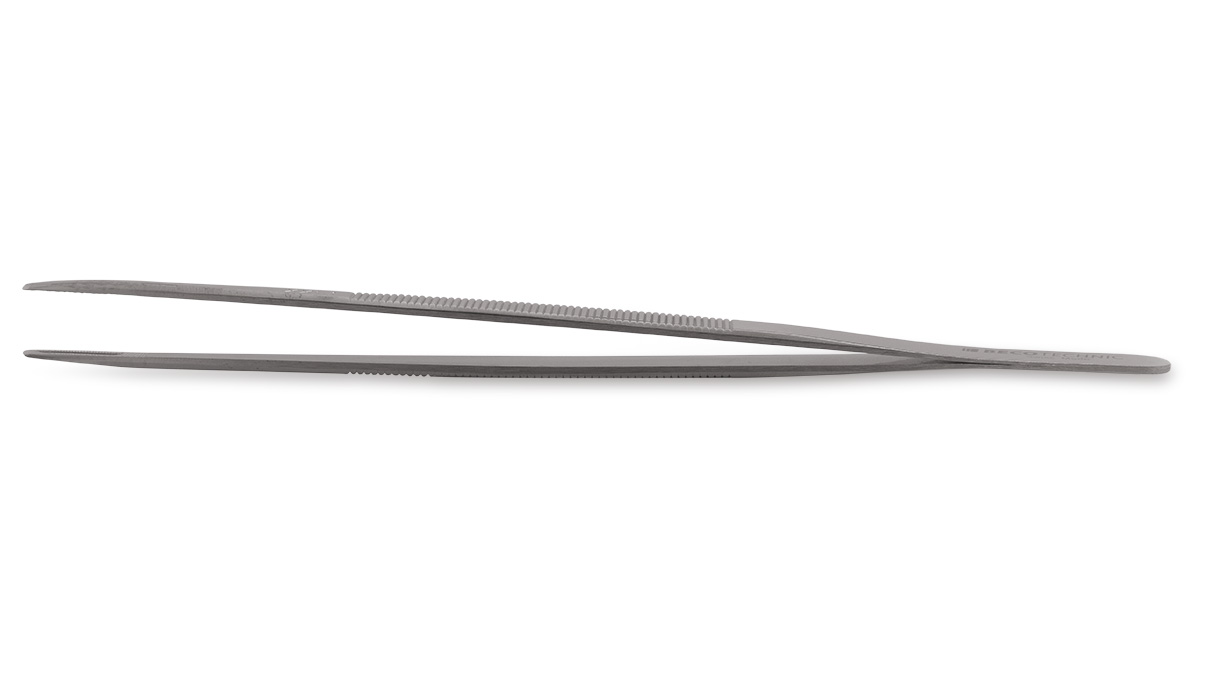 Brucelles avec des poignées moletés, pointes extra large avec frappe et encoche, longueur 160 mm